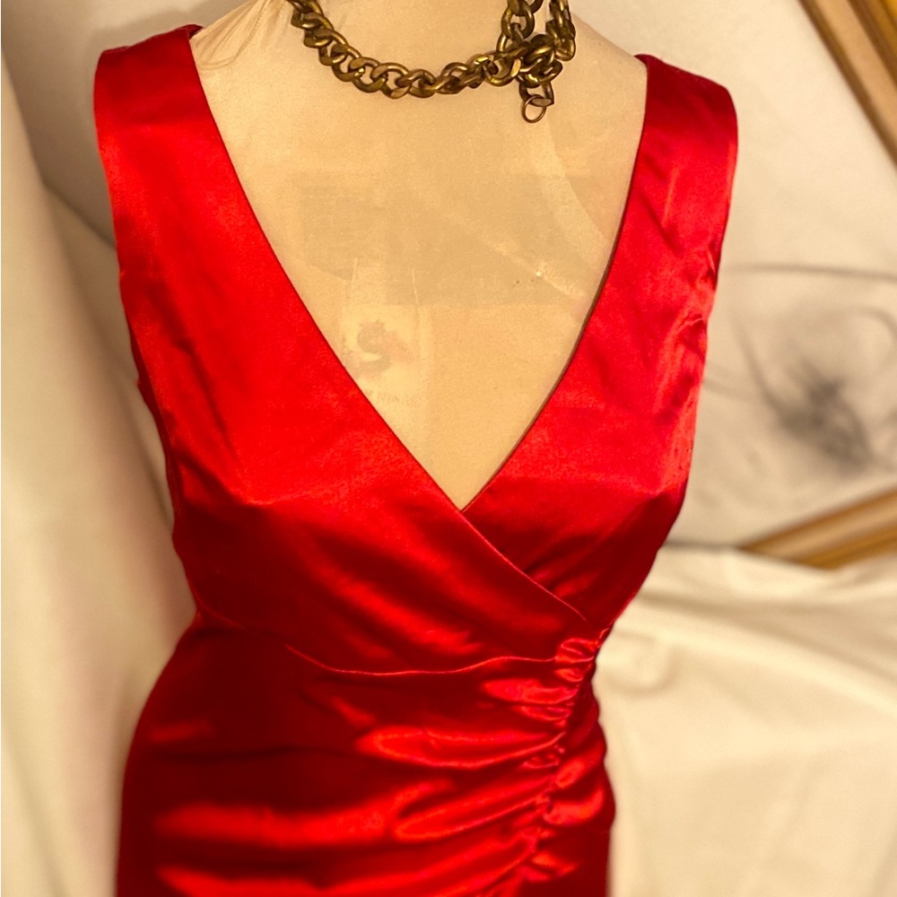 Red Ruched Sheath Dress with V-Neck for  Valentines Day